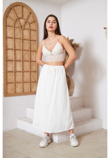 Ekru Astarlı Etek Dm2006 Ekru