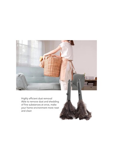 Konesam Östrich Tüy Temizleyici Seti: Geri Çekilebilir, 2 Adet, Doğal Ahşap Saplı, Ev Ve Ofis İçin Eco-friendly Temizlik Aleti Gri