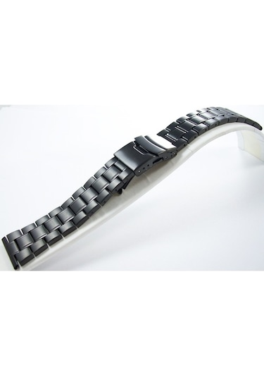 24Mm Siyah Metal Saat Kordonu Çelik Kolçak 1.Kalite Kayış Şeritli