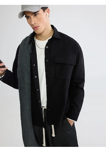 Lc Waikiki Siyah Loose Fit Erkek Gabardin Gömlek Ceket