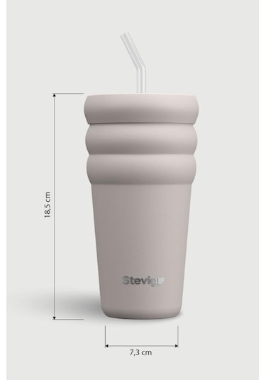 Stevig 3 Bubble Two-cap Straw Tumbler Çelik Termos 600 Ml Crushed Rock St-244 Bej