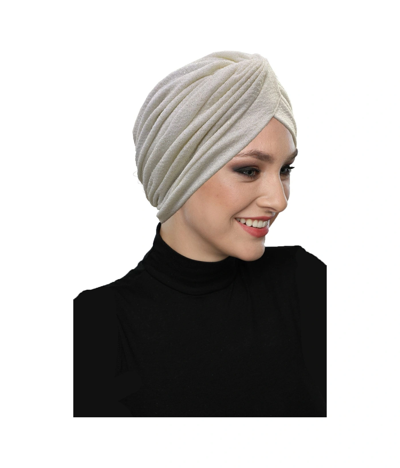 Çapraz Fukuro Simli Astarlı Krem Hazır Türban Tesettür Abiye Bone Krem