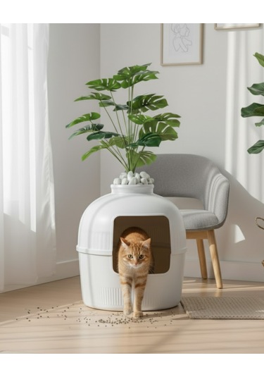 Reyo Dekorapet Dekoratif Kedi Tuvaleti Beyaz