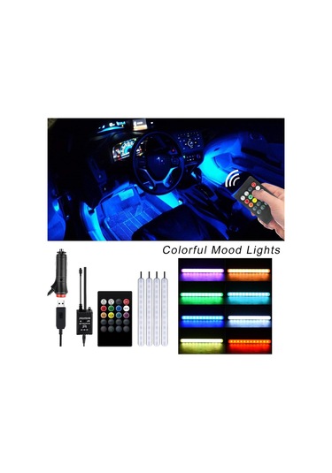Yaozixa Araba Işıklı Dekorasyon Seti - 4 Şeritli Rgb Led, 12v Çıkışlı, Uzak Kumanda Ve Ses Kontrolü, Kolay Kurulum