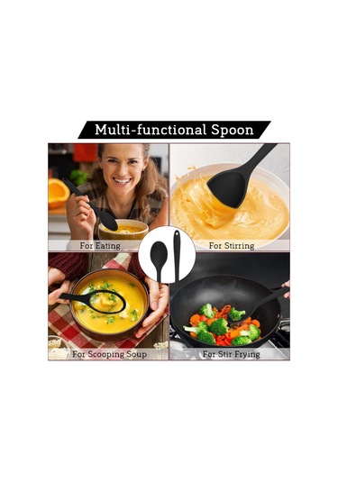 Kosona Siyah Isı Dayanıklı Silikon Karıştırma Kaşıkları Seti 4 Adet - Mutfak Pişirme Ve Servis Gereci Siyah