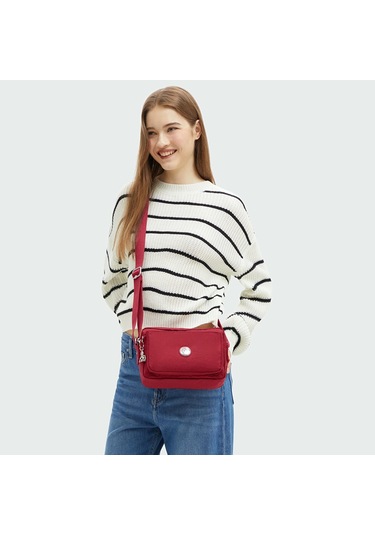 Kıplıng Abanu M Orta Boy Omuz Çantası Kırmızı Red Red Wıne Kırmızı