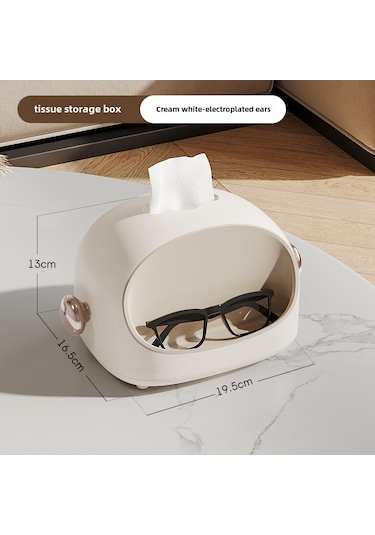 Krem Beyazı - Elektrolizle Kaplanmış Çift Kulaklar Ev Tipi Mendil Kutusu, Sevimli Karikatür A