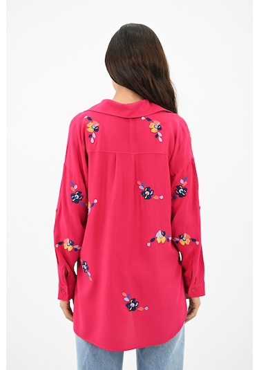Koza Butik Kadın Nakış İşlemeli Oversize Gömlek 1735-24 001