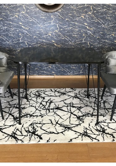 Yirmi15 Siyah Metal Ayaklı 60x90 Siyah Mermer Desen Mutfak - Balkon - Çalışma Masası