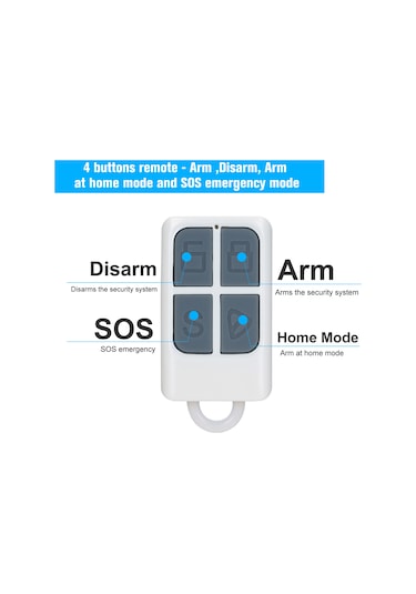 Konesam 4 Tuşlu 433mhz Kablosuz Kumanda 1527 Çipi - Güvenlik Alarmı İçin Asker/çıkar/sos/ev Modu, Pil Dahil Wl-8w