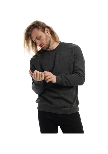 Erkek Bisiklet Yaka Karyoka Dikişli Sweatshirt Antrasit