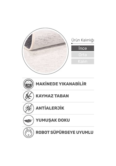 Azra Beyaz Kaymaz Taban Halı – Salon, Çocuk Odası ve Mutfak için Yıkanabilir, Yumuşak Kilim