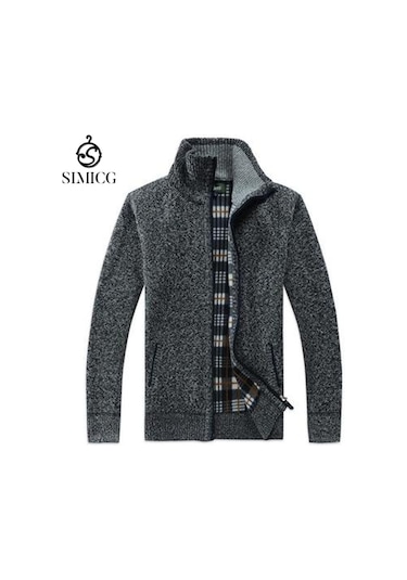 Erkek Kalınlaştırılmış Bol Kesim Düz Kesim Hırka - Koyu Gri Koyu Gri