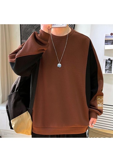 Günlük Yuvarlak Yaka Kazak Yuvarlak Yaka Moda Büyük Beden Erkek Kazak Kahverengi