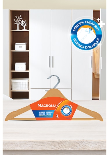 Ahşap Desenli Elbise Askısı - 3 Lü Paket