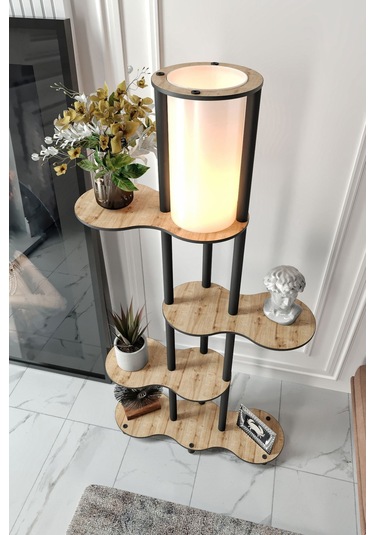 Yeni Travers Raflı Lambader Safir Meşe Şapka Rengi