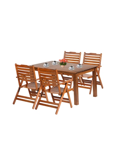 Ürgüp Ahşap Bahçe Balkon Seti: 80x120 Sabit Masa + 4 Sandalye