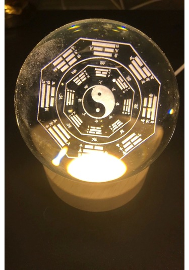 3d Led Işık Cam Küre Tek Renk Gece Lambası Yin Yan 8 Cm Mega Boy Çok Renkli