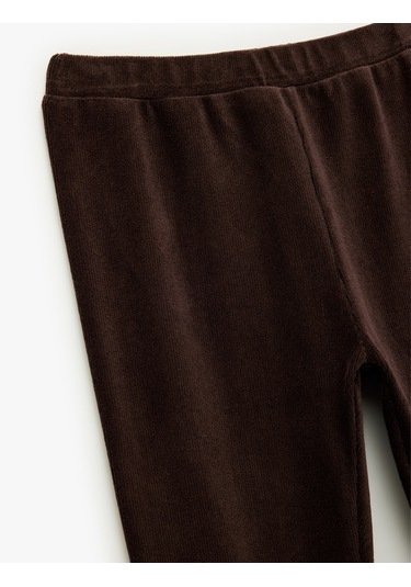 Koton Beli Lastikli Yüksek Bel Basic Kadife Tayt Kahverengi 6wkg40139ak Kahve