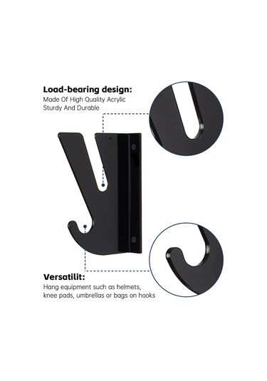 Ranyeek Pratik Kaykay Asma Askılı Duvar Rafı - Depolama Kancalı, Akrilik Malzeme Siyah