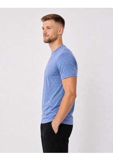 Axxel Erkek Mavi Melanj Kısa Kollu Pamuk T-shirt-d405