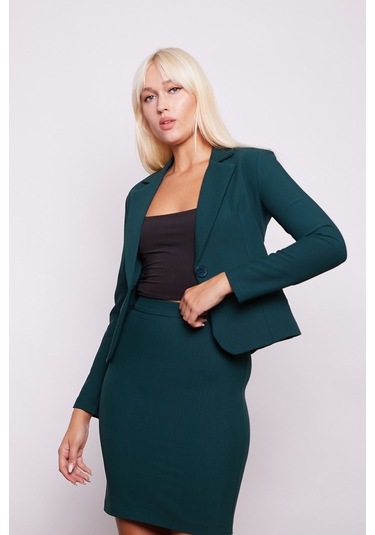 Yüksek Bel Diz Üstü Kumaş Kalem Etek-Zümrüt529755720