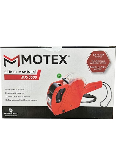 Motex Mx-5500 Etiket Makinesi Fiyatlandırma Etiket Tabancası Yeni Sürüm 8 Hane Kırmızı