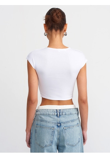 Dilvin Pamuk Ve Modal Karışımlı Crop Top Beyaz