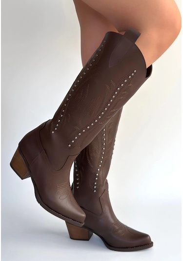 Naturalshoess Meof Bej Cilt Topuklu Çizme Bej