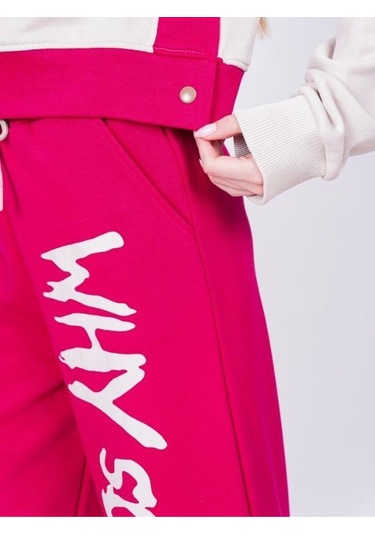 Kız Çocuk Why Yazılı Yanlardan Çıt Çıtlı Bol Paça Eşofman Takım-13538 Fuşya