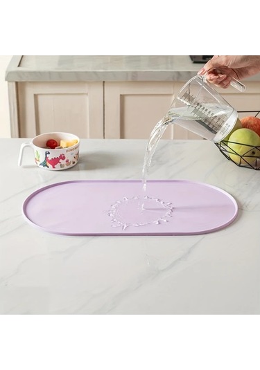 Elmpaly Pembe Kaymaz Hızlı Kurur Anti-takla Kenarlı Kedi Köpek Yemek Matı