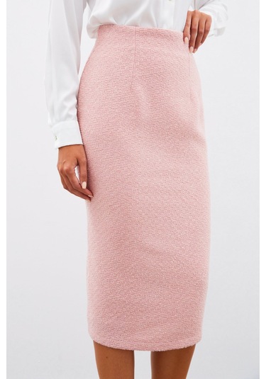 Sateen Midi Boy Tüvit Etek - Pudra-135029 Pudra
