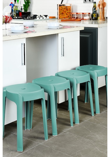 Kaymaz Ayaklı İç İçe Geçebilen Plastik Tabure 4 Adet-yeşil