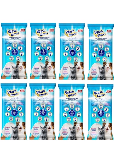 Bio Pet Active Wash Gloves Kuru Yıkama Ve Bakım Kesesi 8 x 8'li