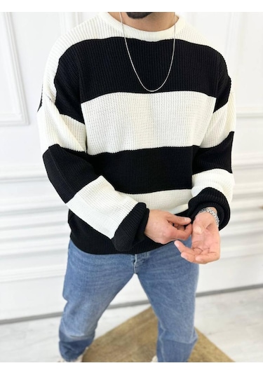 Kazak Oversize Tüylenmez Naturel Pamuk Örme Triko Kazak Siyah