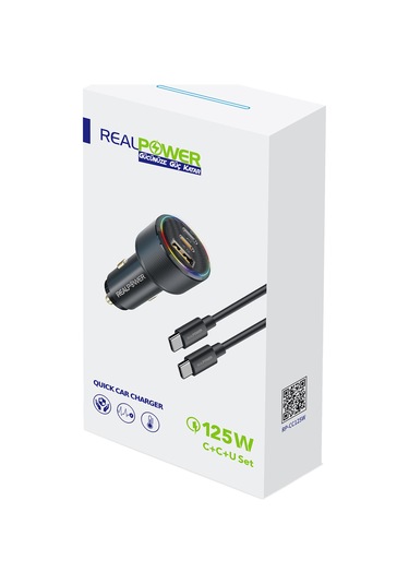 Realpower 125w Hızlı Araç Şarjı + Type-c Den Type-c Kablo Rp-cc125w Siyah