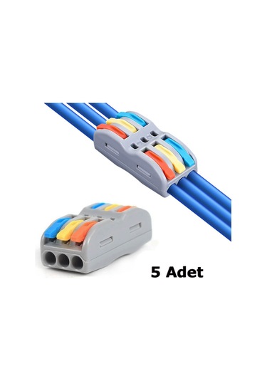 Hızlı Kablo Ekleme Birleştirme Aparatı - Üçlü Klemens - 5 Adet