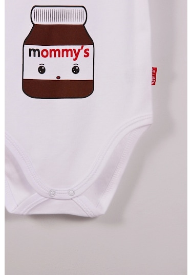 Mommy's Cikolata Desenli Askılı Unisex Bodyy Beyaz