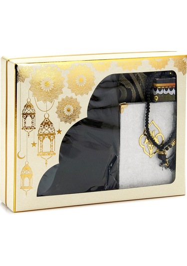 Pratik Başörtülü Tek Parça Namaz Elbisesi Ve Seccade Seti Siyah Siyah