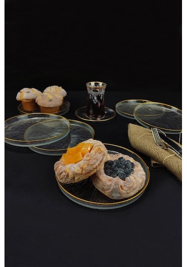 Digithome Rexy 16577 Cam Pasta Tabağı 6'lı 16 CM Gold Rim