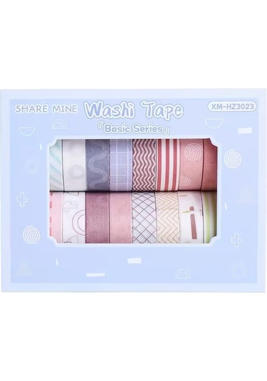 Share Vintage Washi Tape Bant Yapışkanlı Maskeleme Kağıdı Desenli Bant 20'li - Basic Seri Desenler 1
