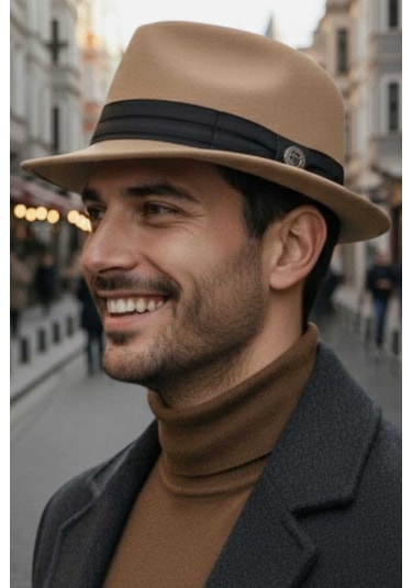 Uniquetrenders Erkek Premium Lüx Kaşe Jackson Fötr Şapka Camel