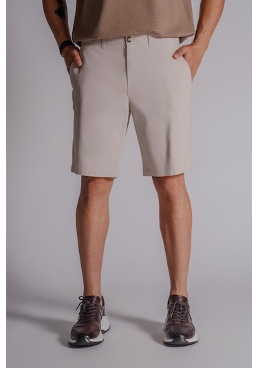 Braccas Erkek Yandan Cepli Klasik Bel Relaxed Fit Chino Şort Bej Bej
