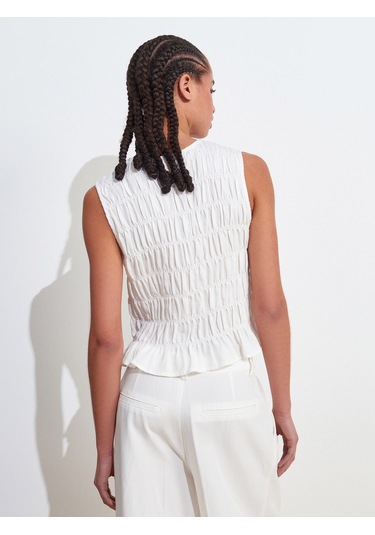 Dilvin 50845 Kolsuz Crop Bluz-ekru Ekru