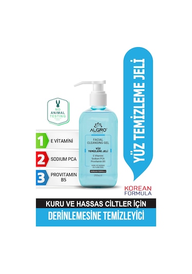 Algro Kuru ve Hassas Ciltler İçin Yüz Temizleme Jeli 250 ML