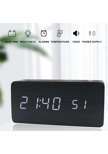 Gajeena Ahşap Dijital Alarm Saat, Led Büyük Ekran, 8 Seviye Parlaklık, Ses Kontrolü, Zaman-tarih-sıcaklık Gösterimi, Otomatik/manuel Aydınlatma Bambu