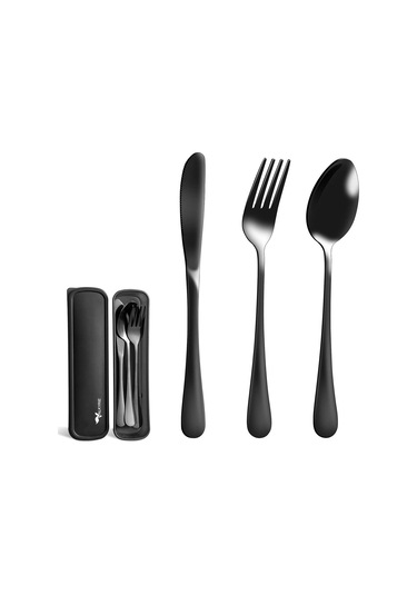 Valkyrie Kutulu Yolculuk Çatal Bıçak Kaşık Seti Ofis Restaurant Okul Kamp 1. Sınıf Paslanmaz Çelik C3403 Siyah