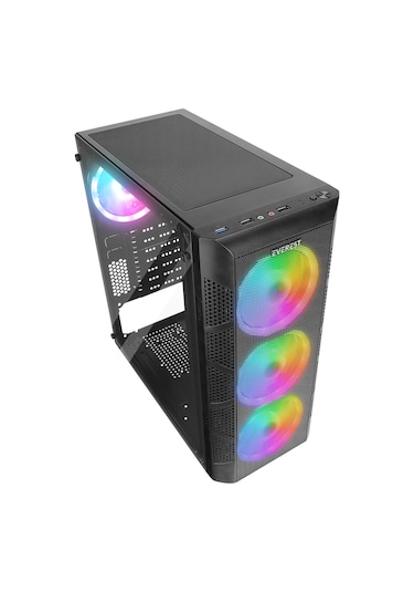 Everest Crest-v1, Mesh, Psu Yok, 4x12cm Rgb Fan, Temperli Cam Yan Panel, Atx, Gamıng Kasa