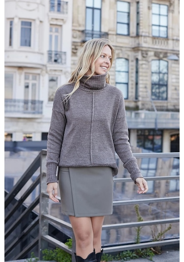 Kadın Hafif Likralı Kumaş Yüksek Bel Anvelop Kruvaze Hafif Mini Kalem Etek-haki Haki