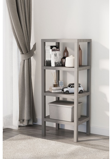 Ombeg Dekoratif 4 Katlı Plastik Çok Amaçlı Banyo Düzenleyici Saksılık Kitaplık Antrasit Gri